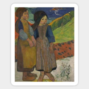Two Breton Girls by the Sea by Paul Gauguin Sticker